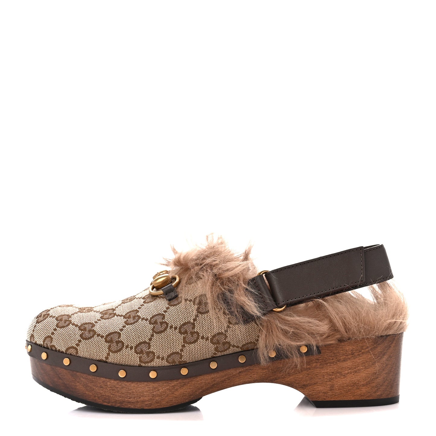 Monogram Calfskin Fur Horsebit Amstel Slingback Clogs 41 Beige Ebony New Acero Naturale