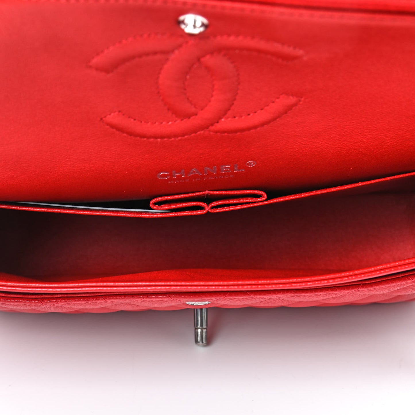 Caviar Quilted Medium Double Flap Red