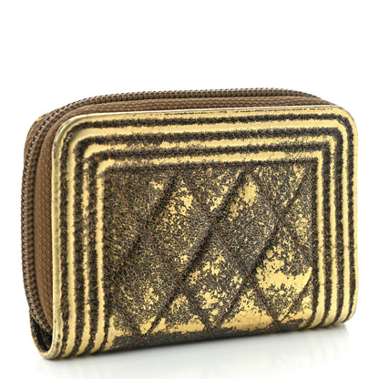 Chanel Cracked Metallic Calfskin Quilted Boy Zip Around Coin Purse Wallet Gold 3 of 10