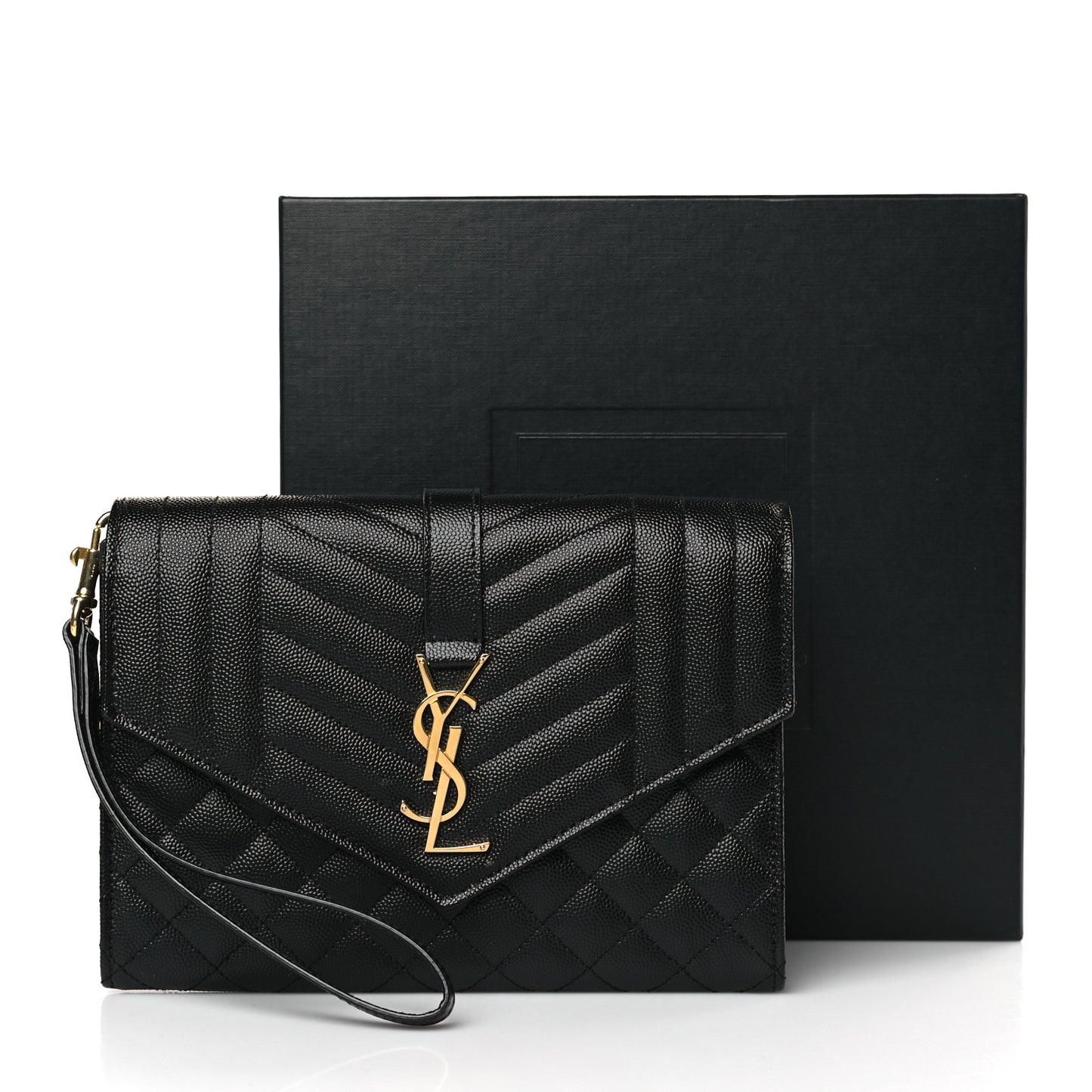 Grain De Poudre Textured Mixed Matelasse Triquilt Monogram Clutch Black