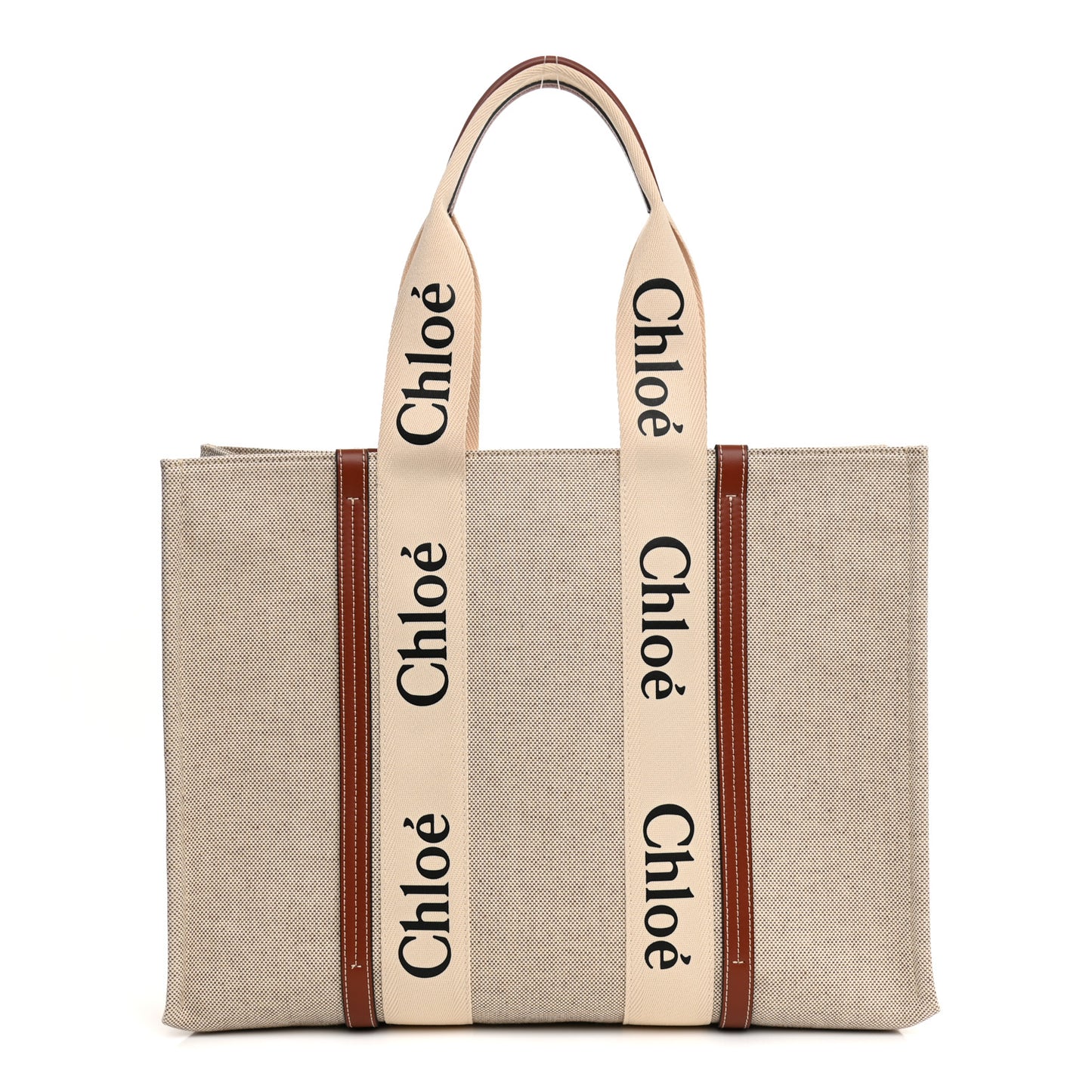 Cotton Calfskin Large Woody Ribbon Tote White Brown