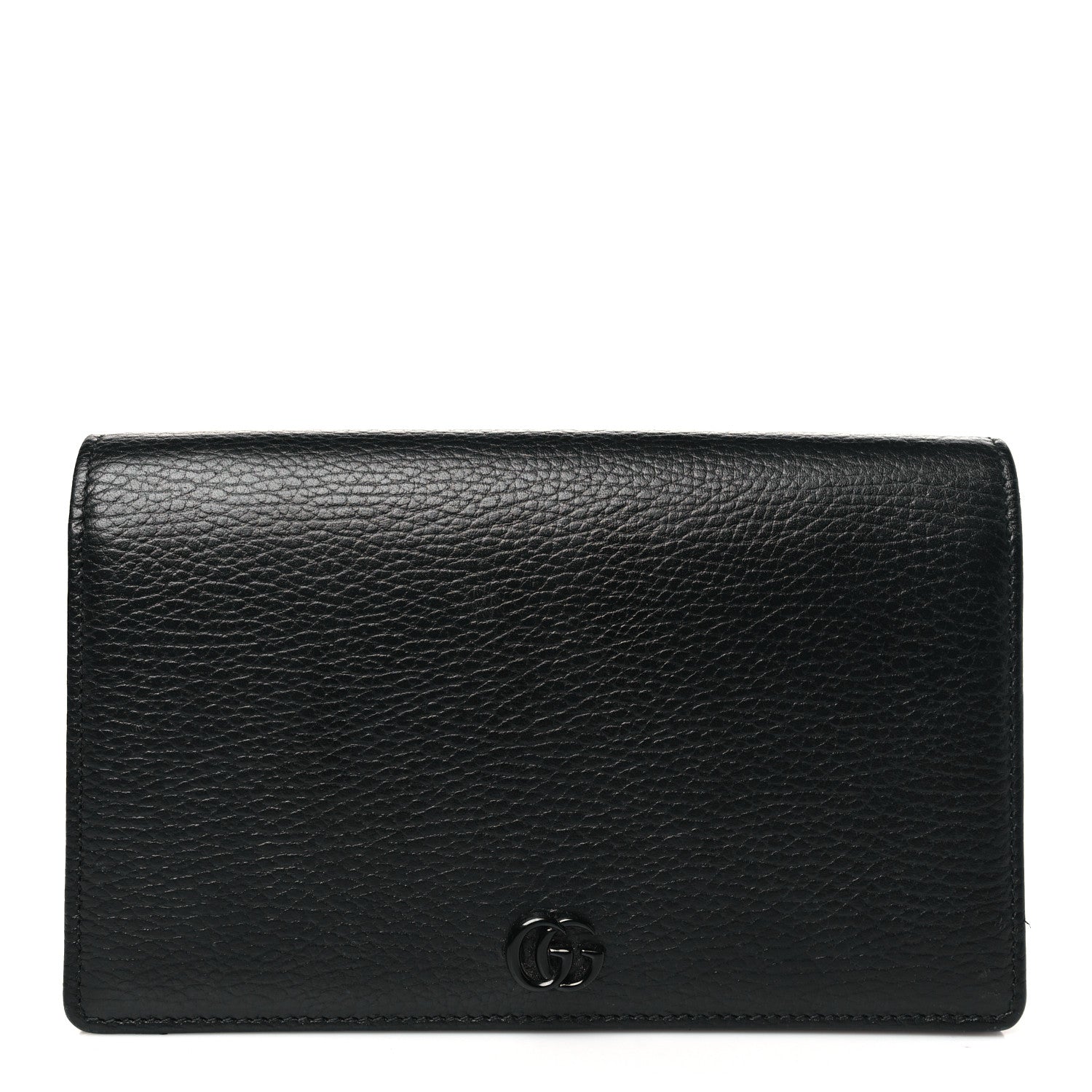 Gucci Dollar Calfskin Enamel Monochrome Mini GG Marmont Chain Wallet Black 1 of 10