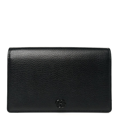 Gucci Dollar Calfskin Enamel Monochrome Mini GG Marmont Chain Wallet Black 1 of 10