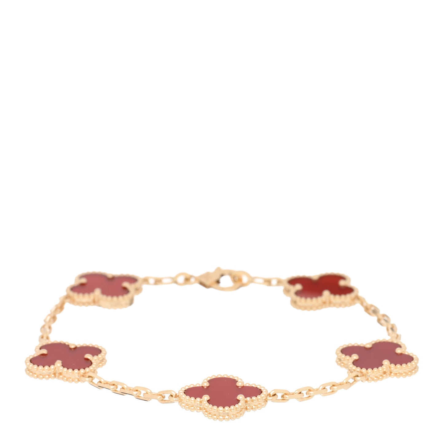 18K Yellow Gold Carnelian 5 Motifs Vintage Alhambra Bracelet