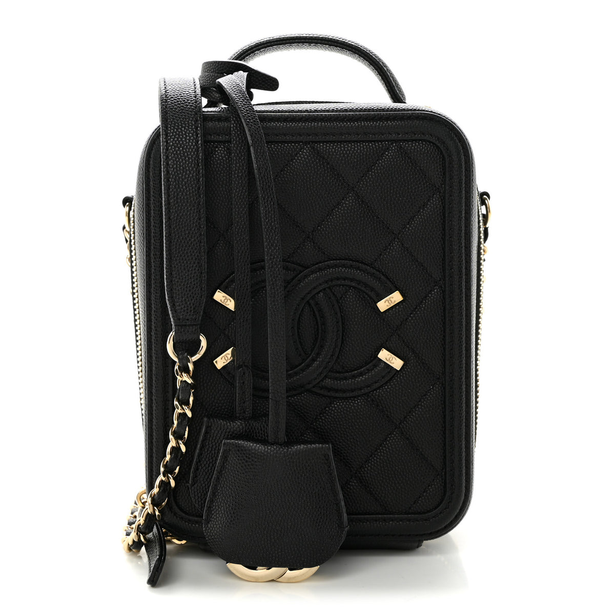 Chanel Caviar Quilted CC North South Filigree Vanity Case Black 1 of 10