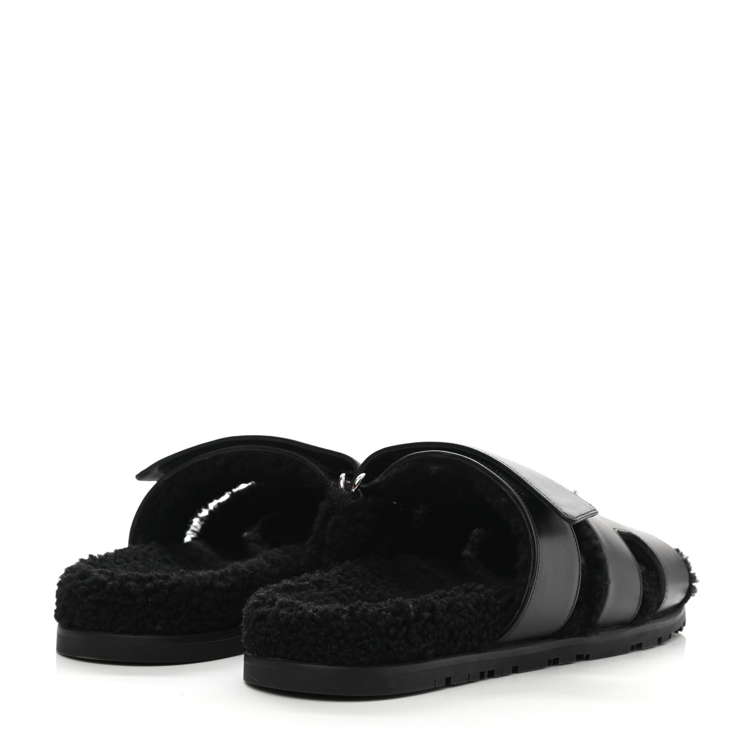 Hermes Calfskin Woolskin Womens Chypre Sandals 39 Black 4 of 8
