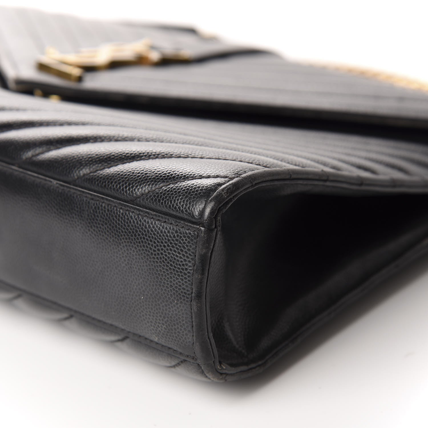 Saint Laurent Grain De Poudre Matelasse Chevron Large Monogram Satchel Black 7 of 17