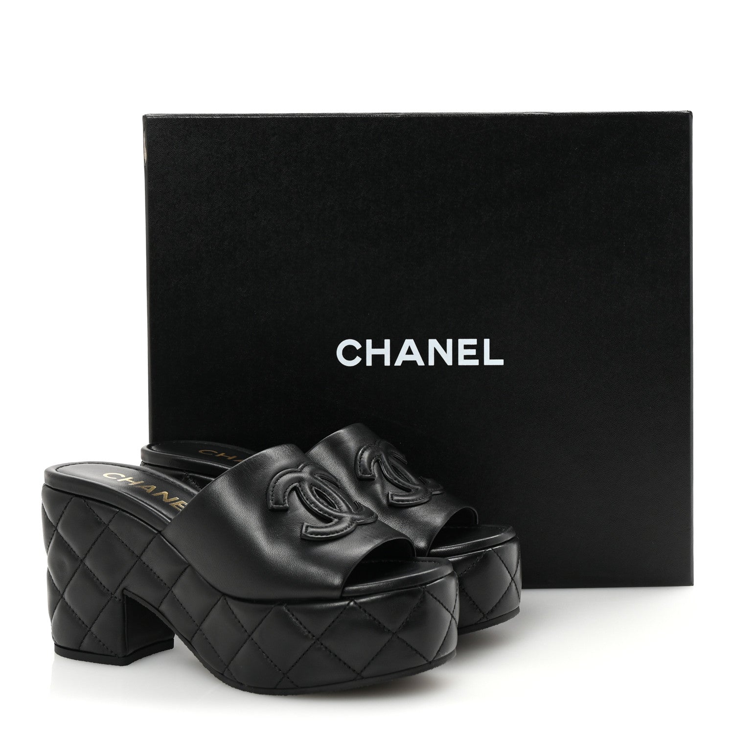 Chanel Lambskin Quilted CC Platform Mules 36 Black 1744238