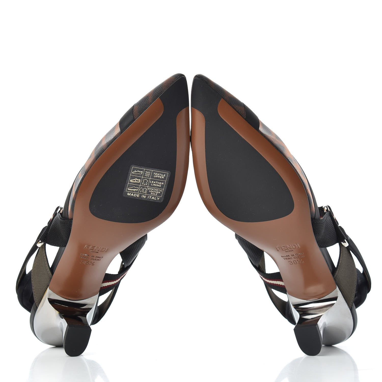 Fendi Technical Mesh FF Colibri 55mm Slingback Pumps 36.5 Tobacco Moro Bordeaux Black Militare 6 of 10