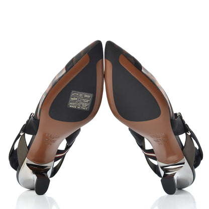 Fendi Technical Mesh FF Colibri 55mm Slingback Pumps 36.5 Tobacco Moro Bordeaux Black Militare 6 of 10