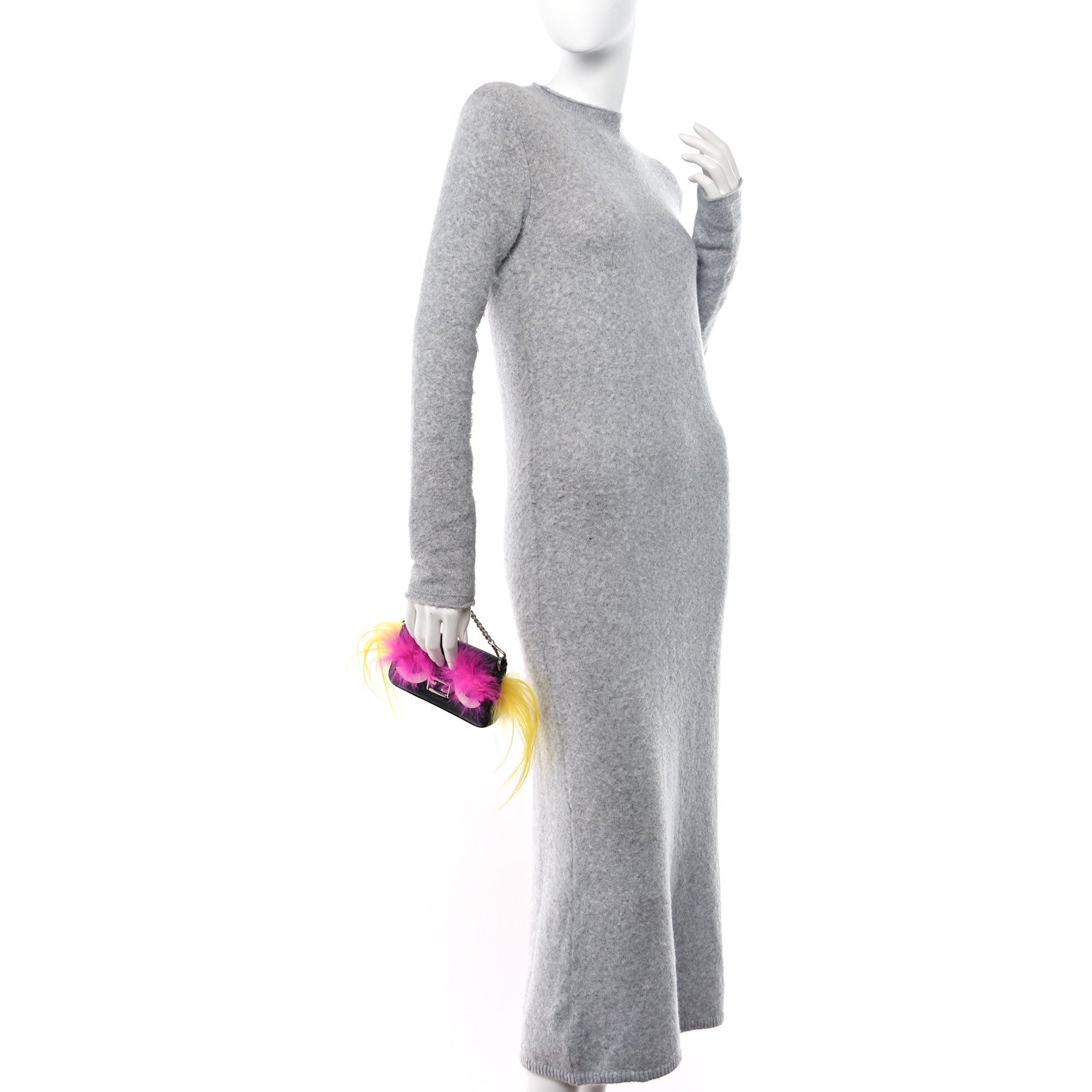 Fendi Nappa Shatoosh Fox Goat Fur Monster Micro Baguette Black Fuchsia Giallo 2 of 10