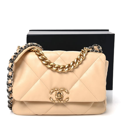 Chanel Goatskin Quilted Medium Chanel 19 Flap Beige 11 of 11