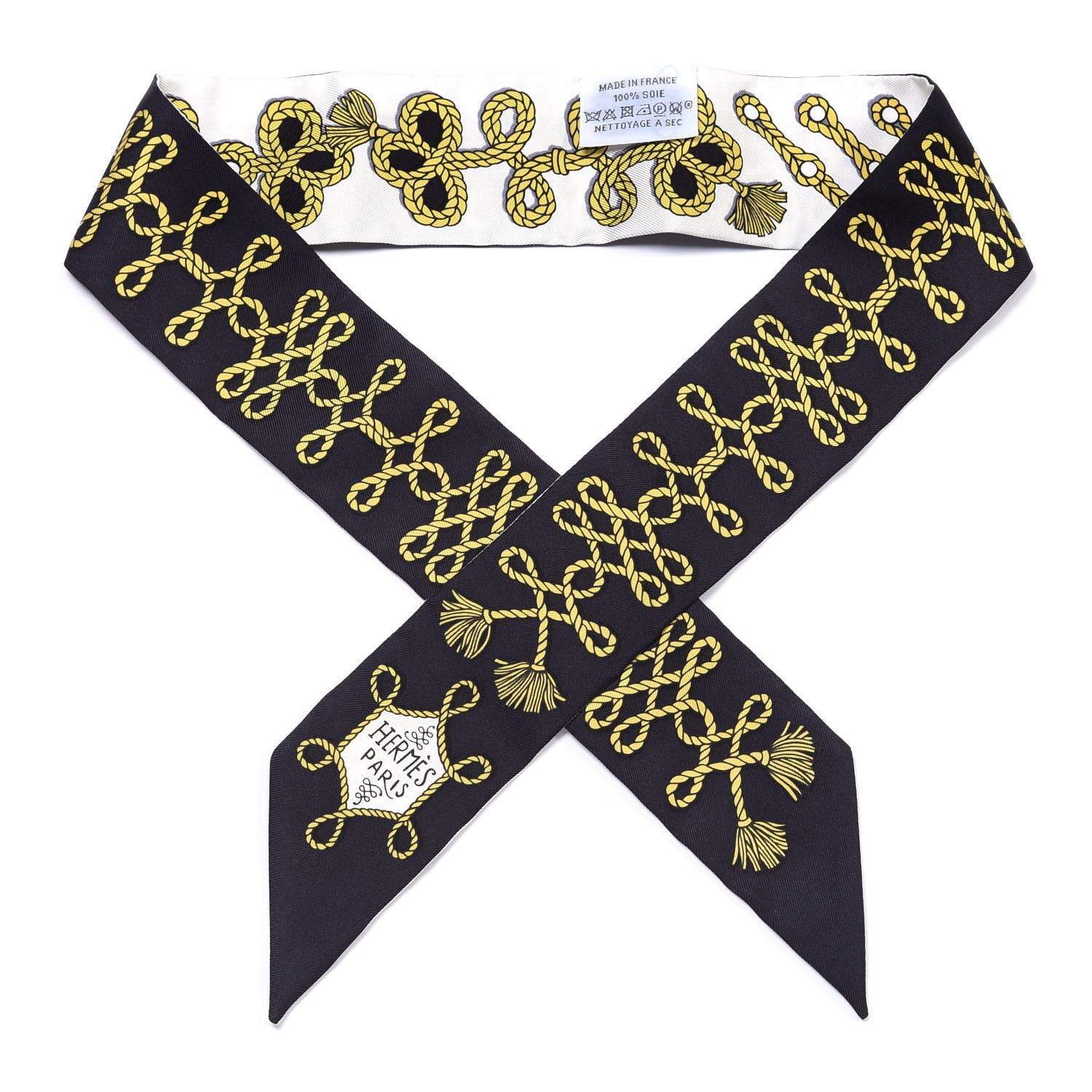 Hermes Silk Galons Et Brandebourg Twilly Black Gold White 1 of 4