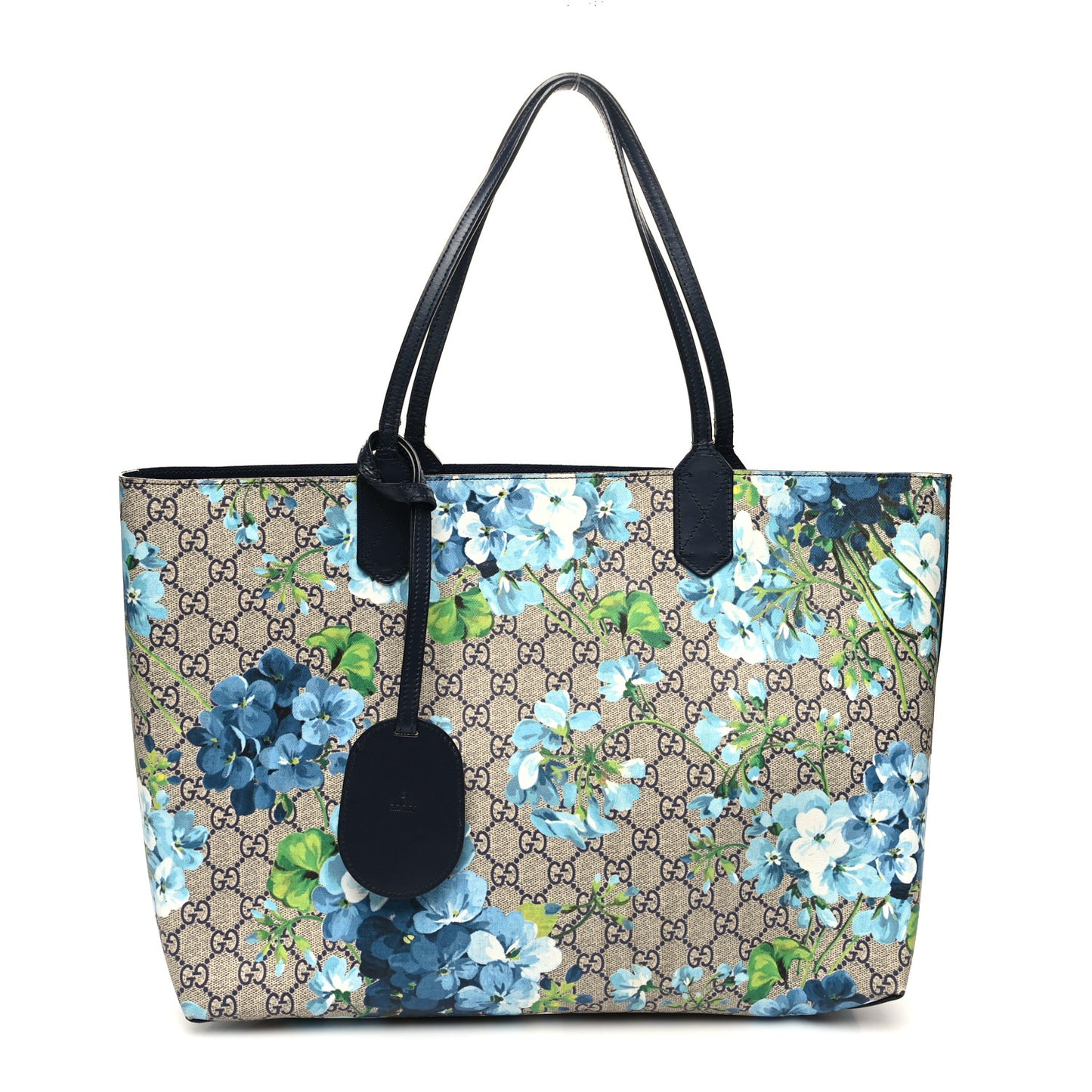 GG Supreme Monogram Blooms Medium Reversible Tote Beige Blue Navy