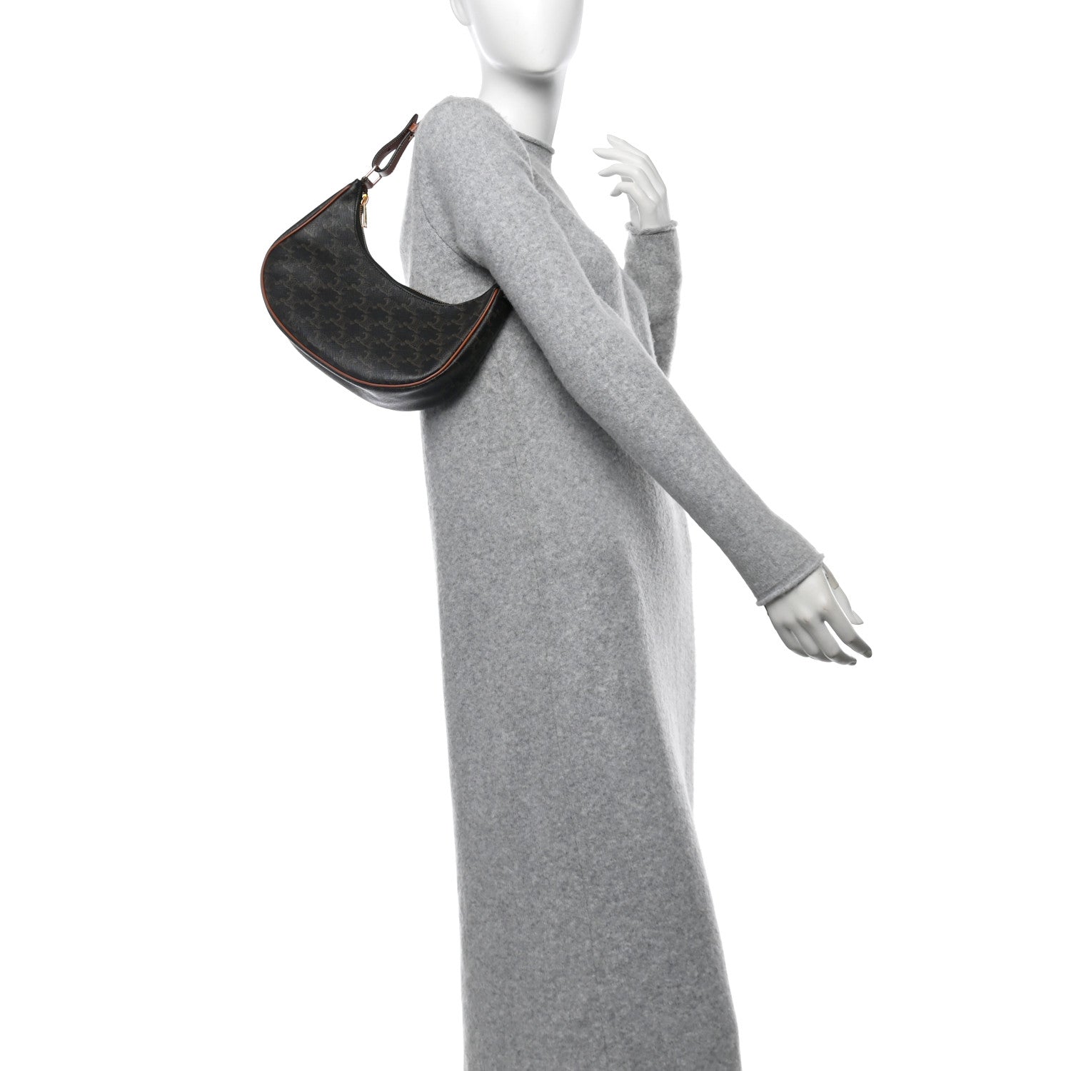 Celine Triomphe Canvas Calfskin Ava Shoulder Bag Tan 2 of 9