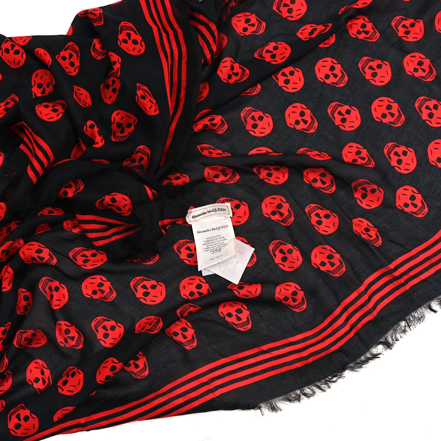 Alexander McQueen Modal Silk Skull Scarf Black Red 1884073