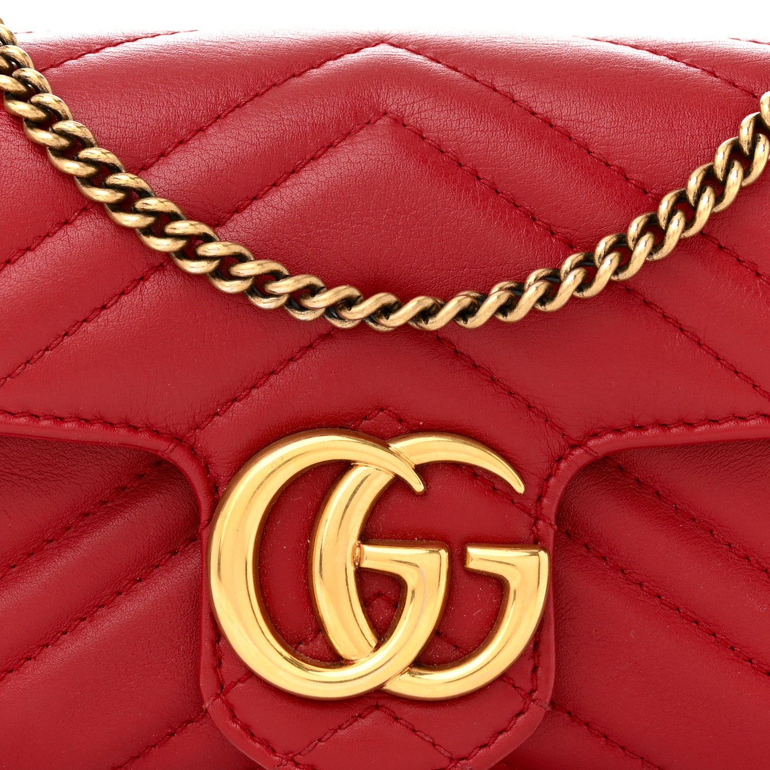 Gucci Calfskin Matelasse Super Mini GG Marmont Shoulder Bag Hibiscus Red 8 of 12