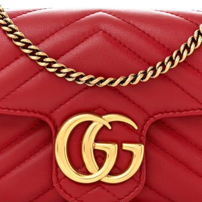 Gucci Calfskin Matelasse Super Mini GG Marmont Shoulder Bag Hibiscus Red 8 of 12