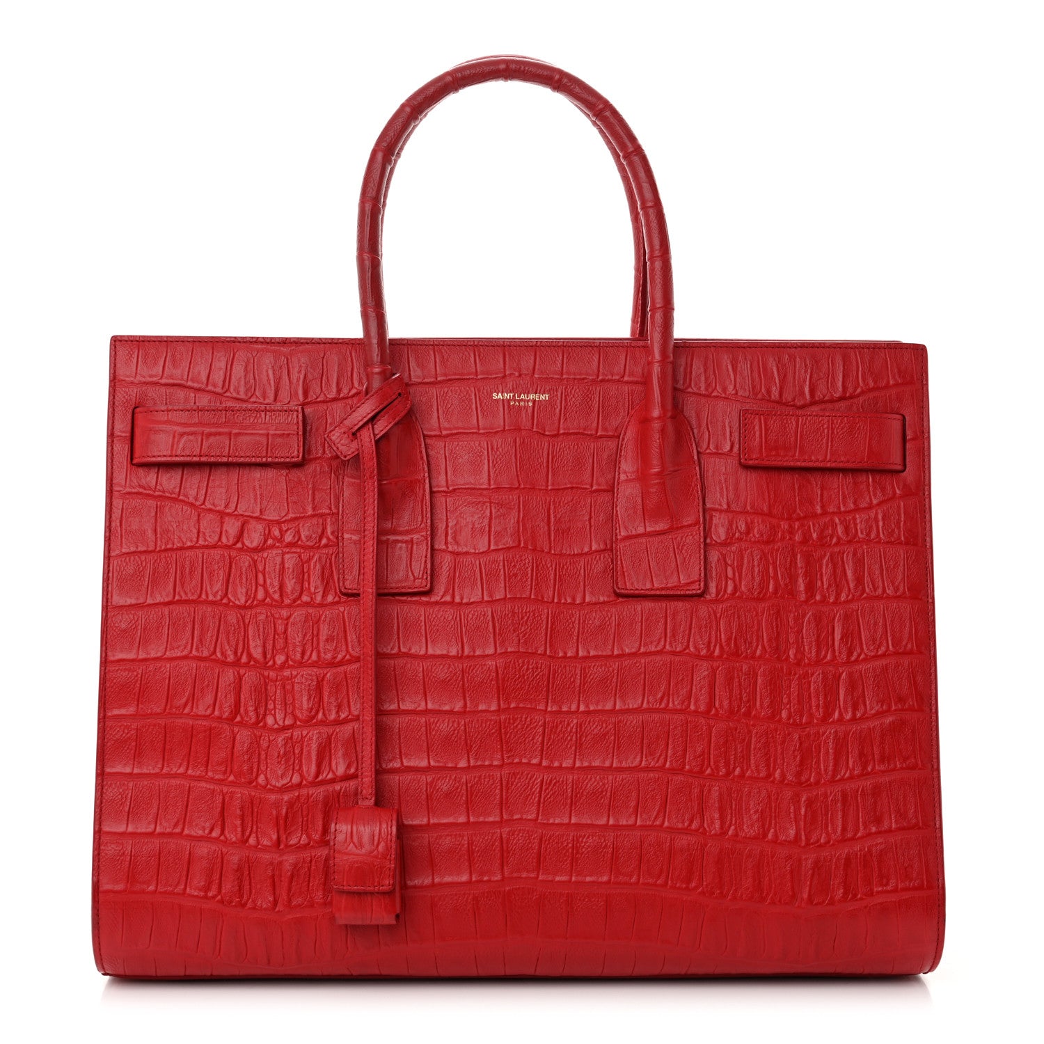 Saint Laurent Calfskin Crocodile Embossed Large Sac De Jour Carryall Lipstick Red 1 of 10