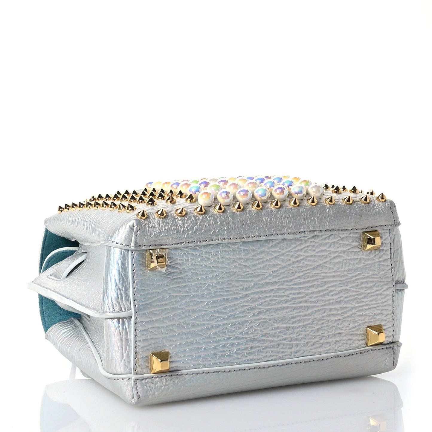 Calfskin Pearls Studded Mini Milla Tote White Flake