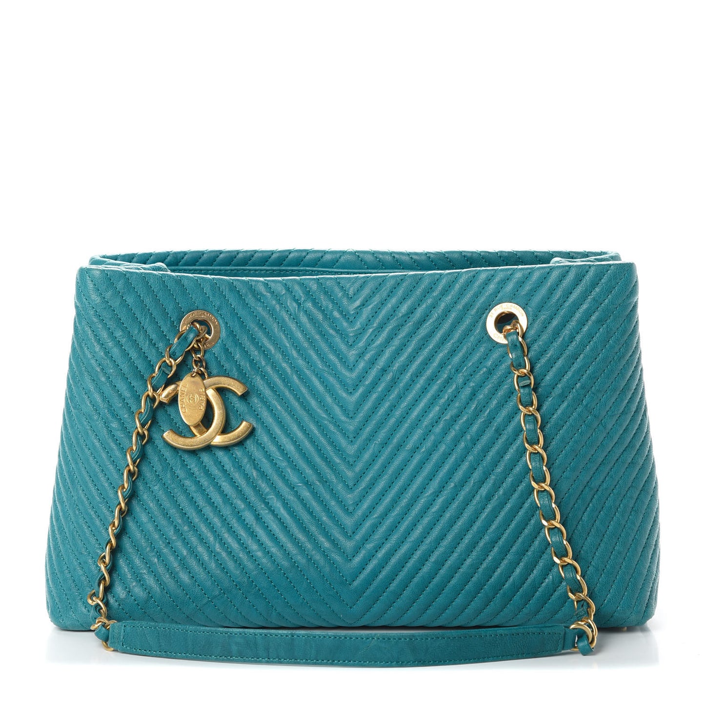 Wrinkled Lambskin Chevron Quilted Surpique Tote Green