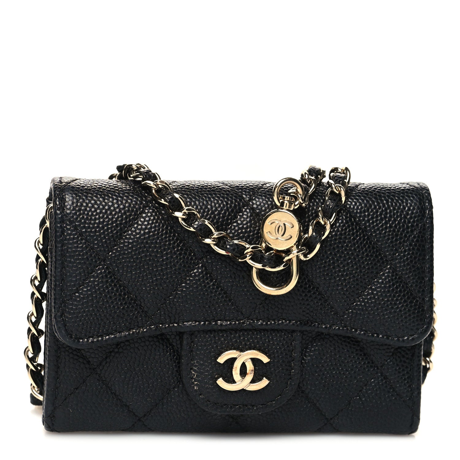 Chanel Caviar Quilted Flap Card Holder On Chain Black 1 of 9