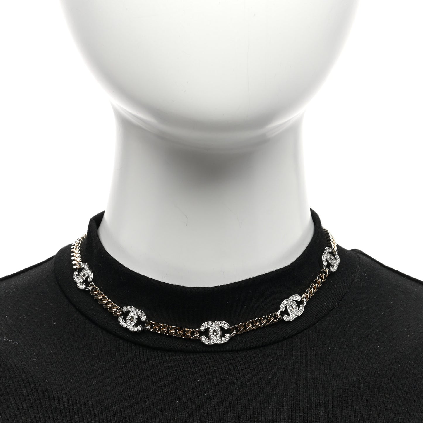 Crystal Chain CC Link Choker Gold Silver