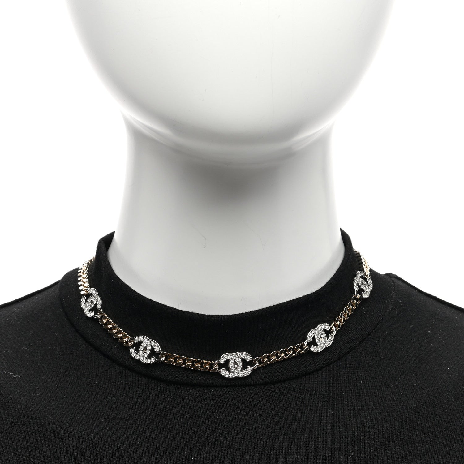 Chanel Crystal Chain CC Link Choker Gold Silver 2 of 5