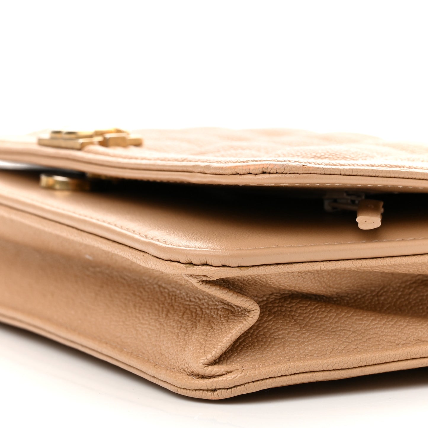 Caviar Quilted Boy Wallet On Chain WOC Dark Beige