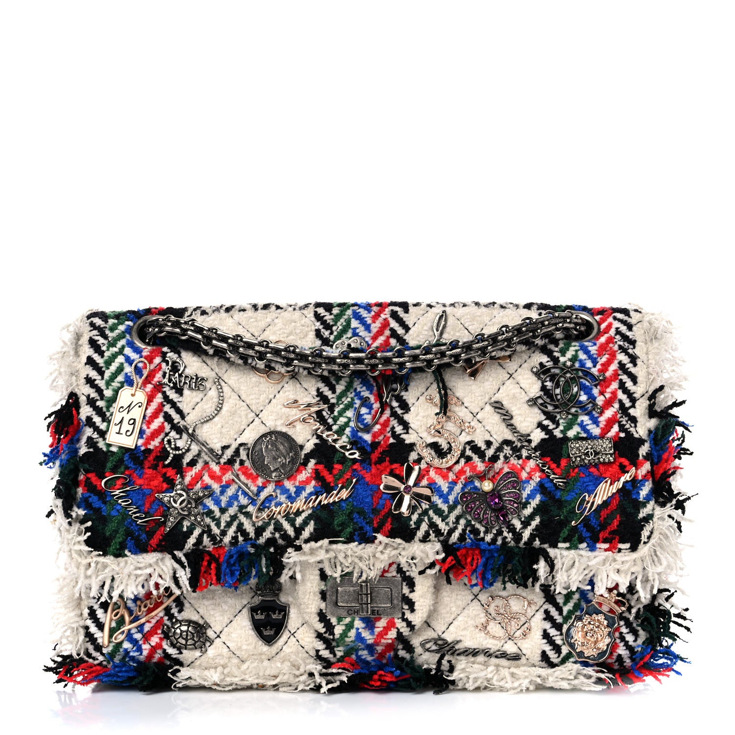 Chanel Tweed Quilted Embellished 2.55 Reissue 225 Flap White Multicolor 2 of 25