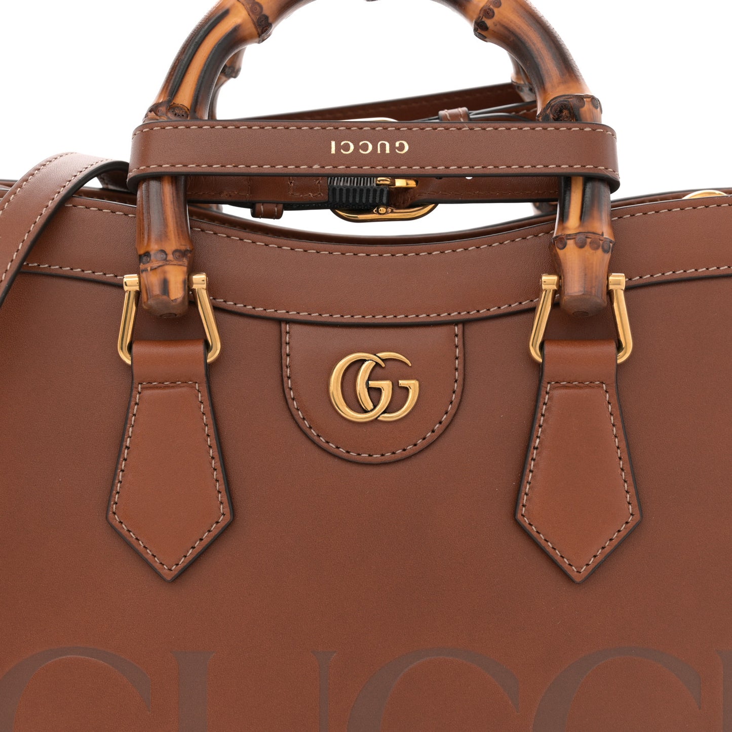 Charisma Calfskin Gucci Embossed Small Diana Tote Bag Peanut Brown