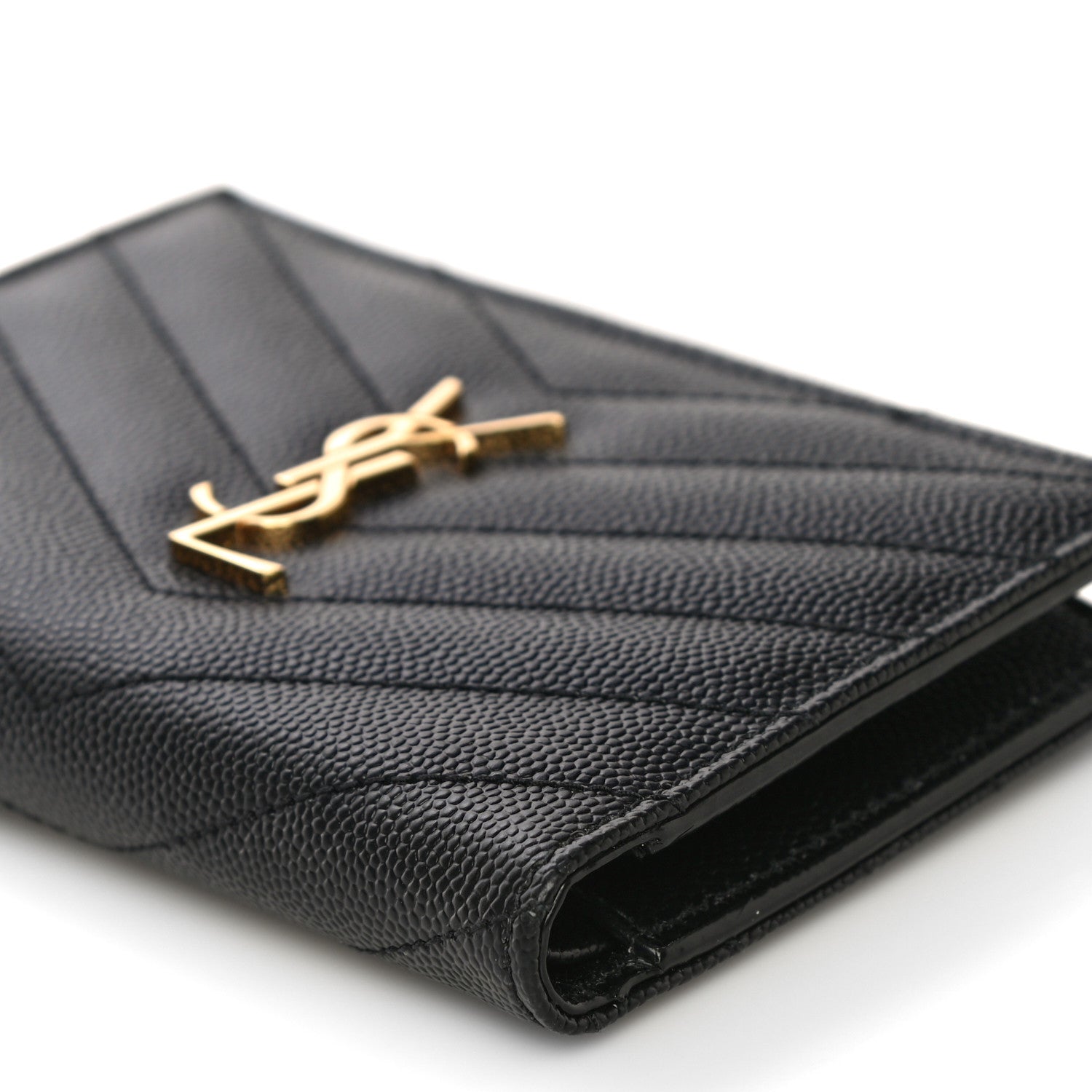Saint Laurent Grain De Poudre Matelasse Chevron Monogram Zipped Two-Part Wallet Black 9 of 9