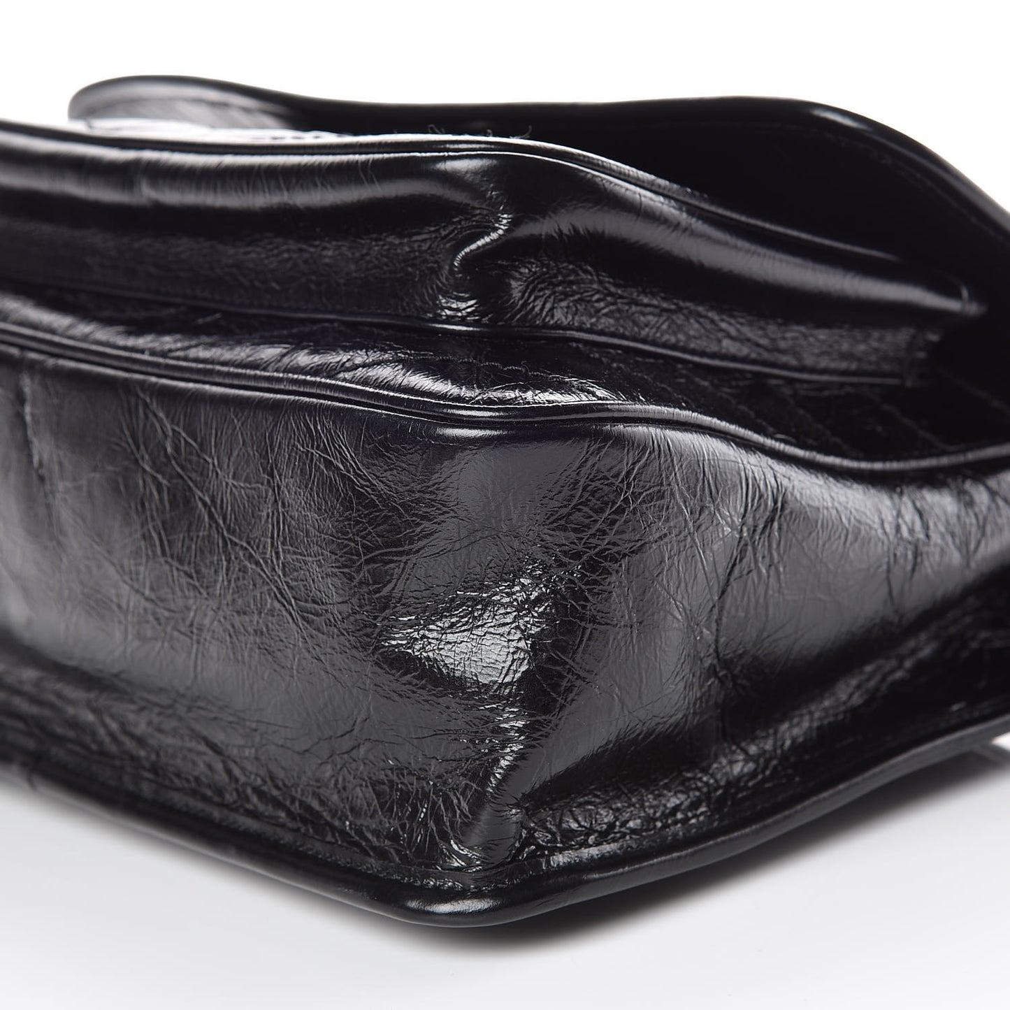 Crinkled Calfskin Matelasse Monogram Medium Niki Chain Satchel Black