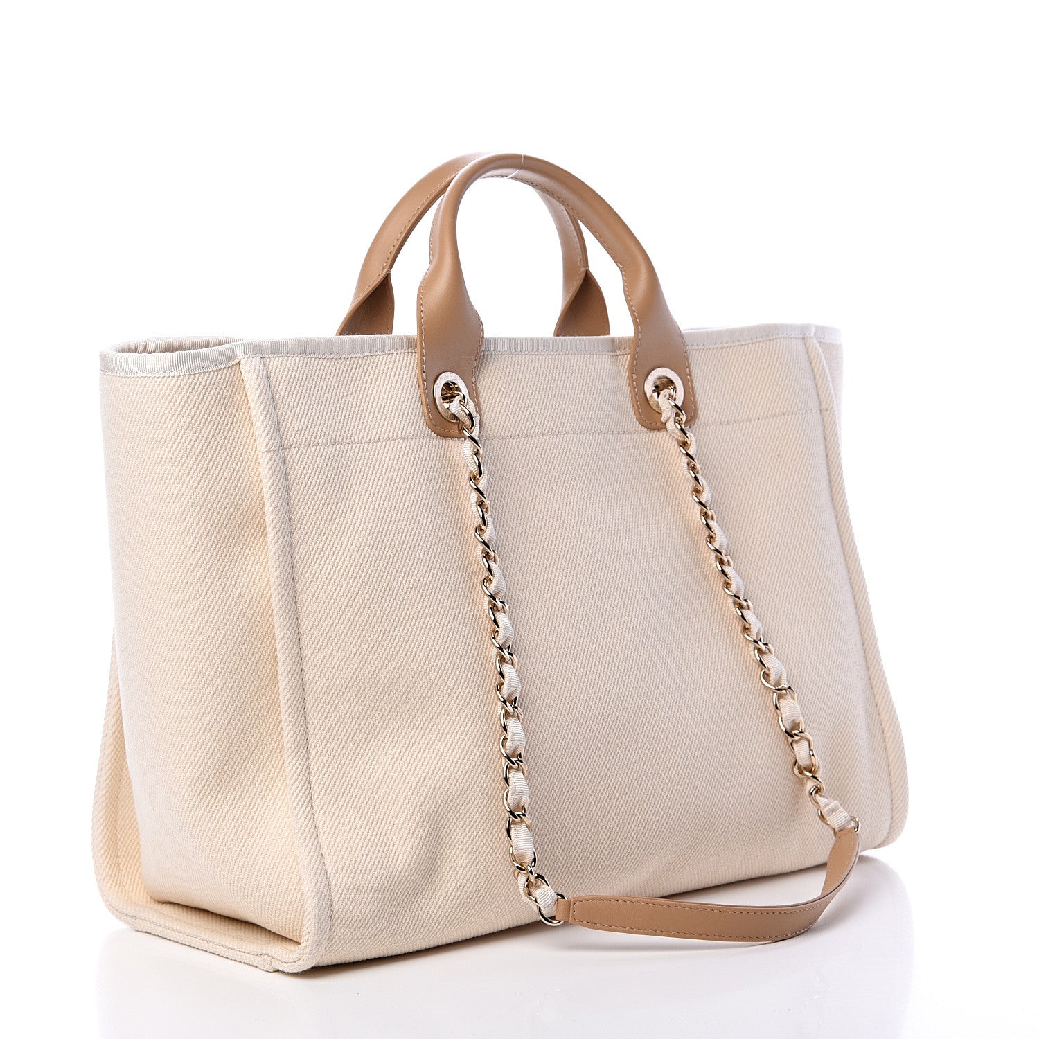 Chanel Canvas Pearl Medium Deauville Tote Ecru Beige 2 of 9