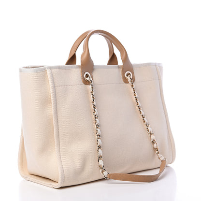 Chanel Canvas Pearl Medium Deauville Tote Ecru Beige 2 of 9