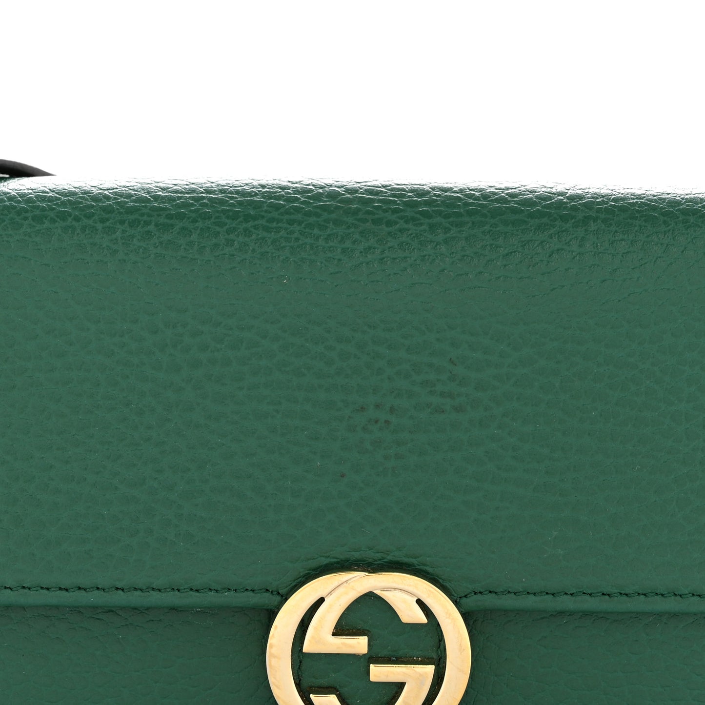 Dollar Calfskin Interlocking G Chain Wallet Emerald