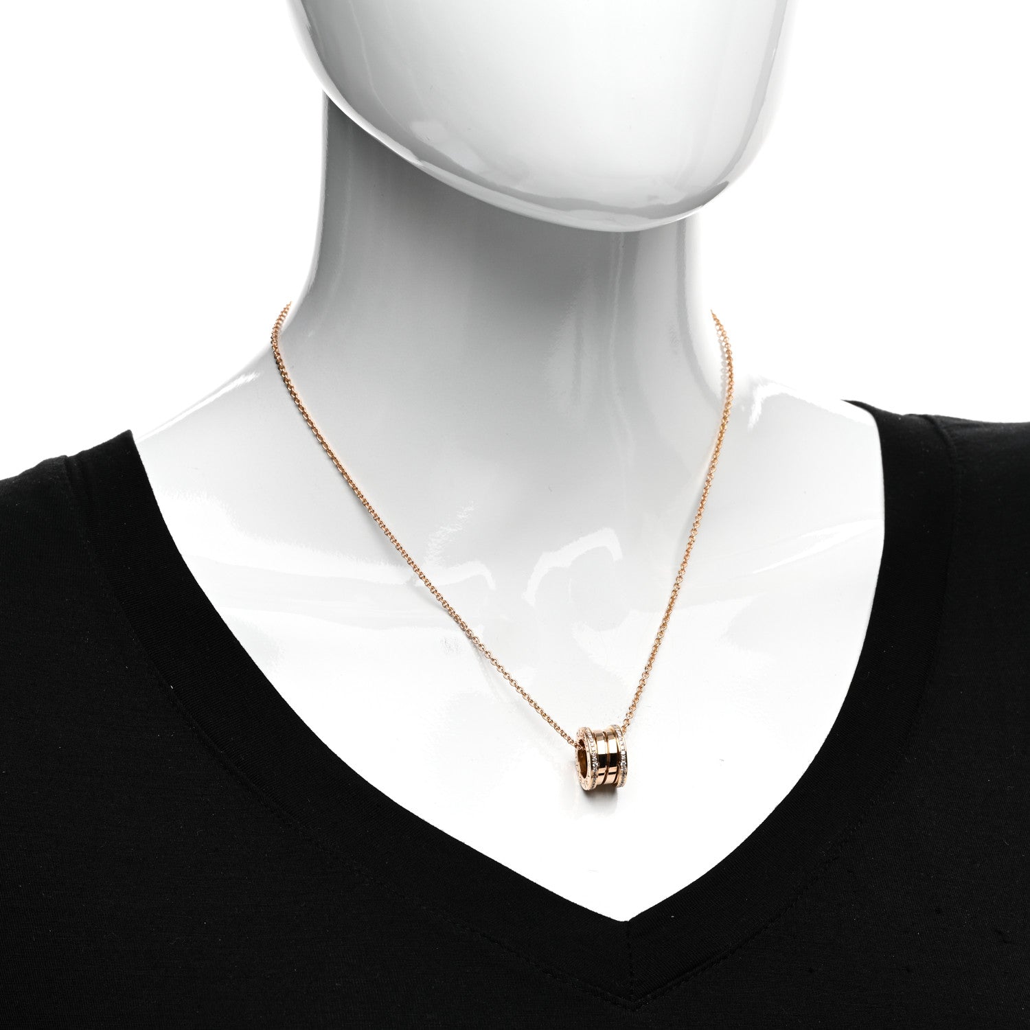 Bulgari 18K Rose Gold Diamond B.Zero1 Pendant Necklace 2 of 4