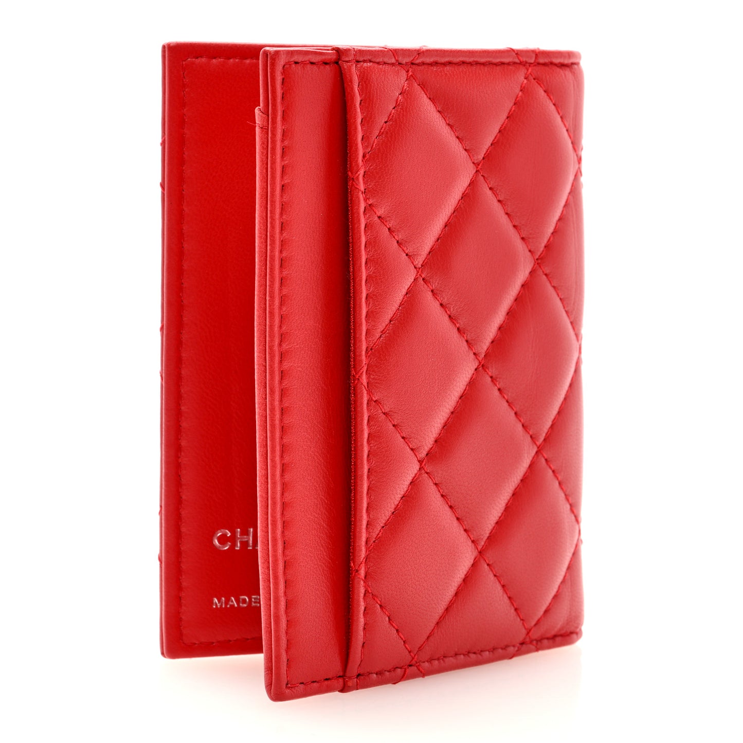 Lambskin Quilted Card Holder Wallet Red