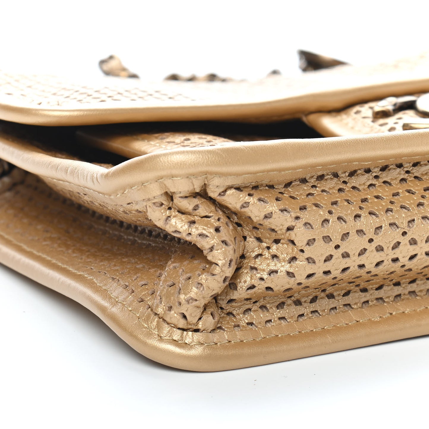 Metallic Perforated Calfskin Small Up In The Air Flap Gold
