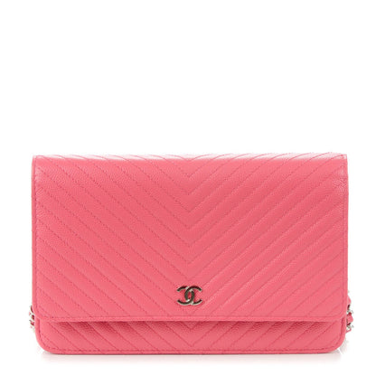 Chanel Caviar Chevron Wallet On Chain WOC Pink 1 of 8