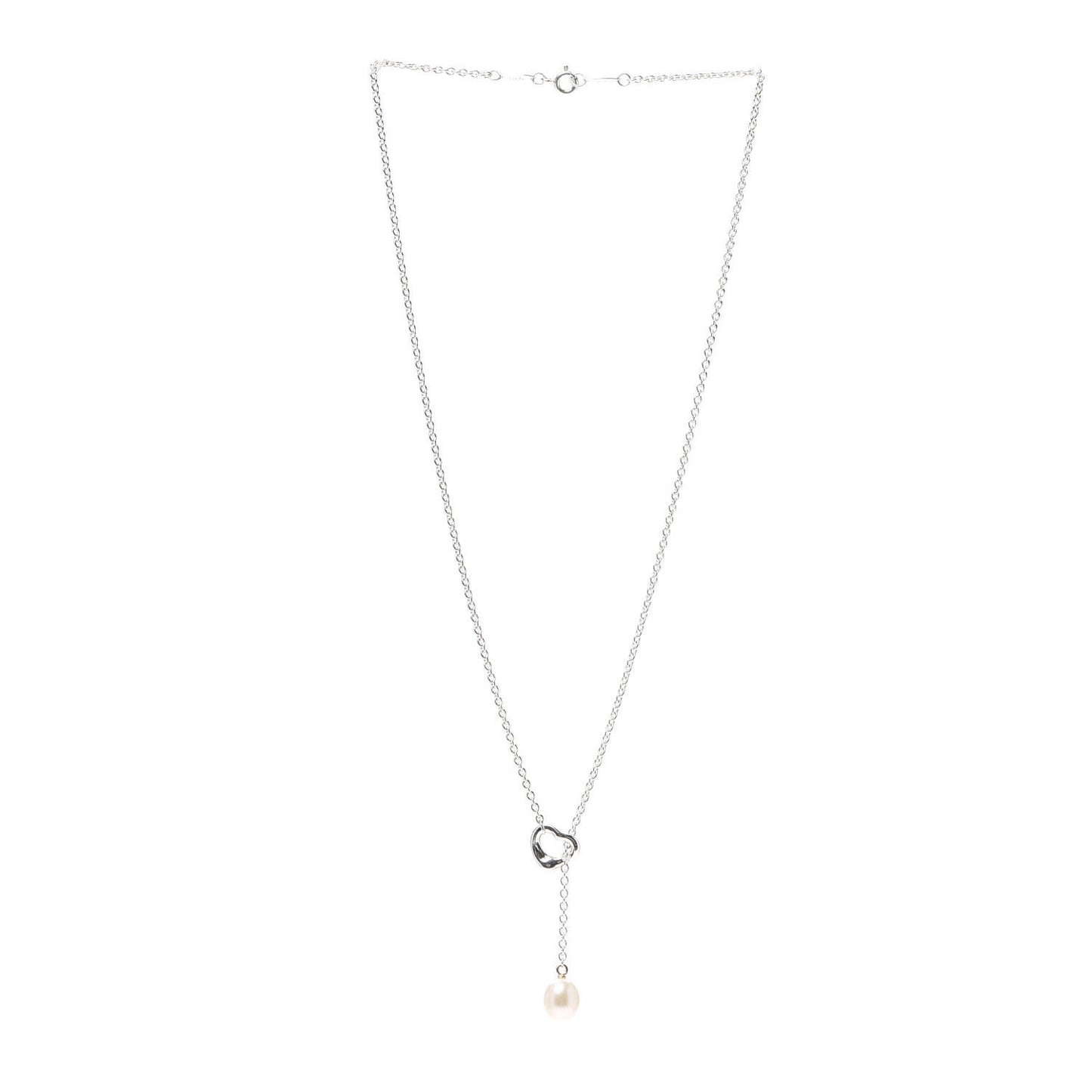 Sterling Silver Pearl 7.5-8mm Elsa Peretti Open Heart Lariat Necklace