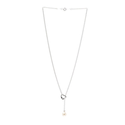 Tiffany Sterling Silver Pearl 7.5-8mm Elsa Peretti Open Heart Lariat Necklace 3 of 5