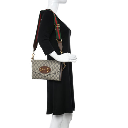 Gucci GG Supreme Monogram Azalea Calfskin Web Small Horsebit 1955 Crossbody Bag Beige Ebony Brown Sugar 2 of 15