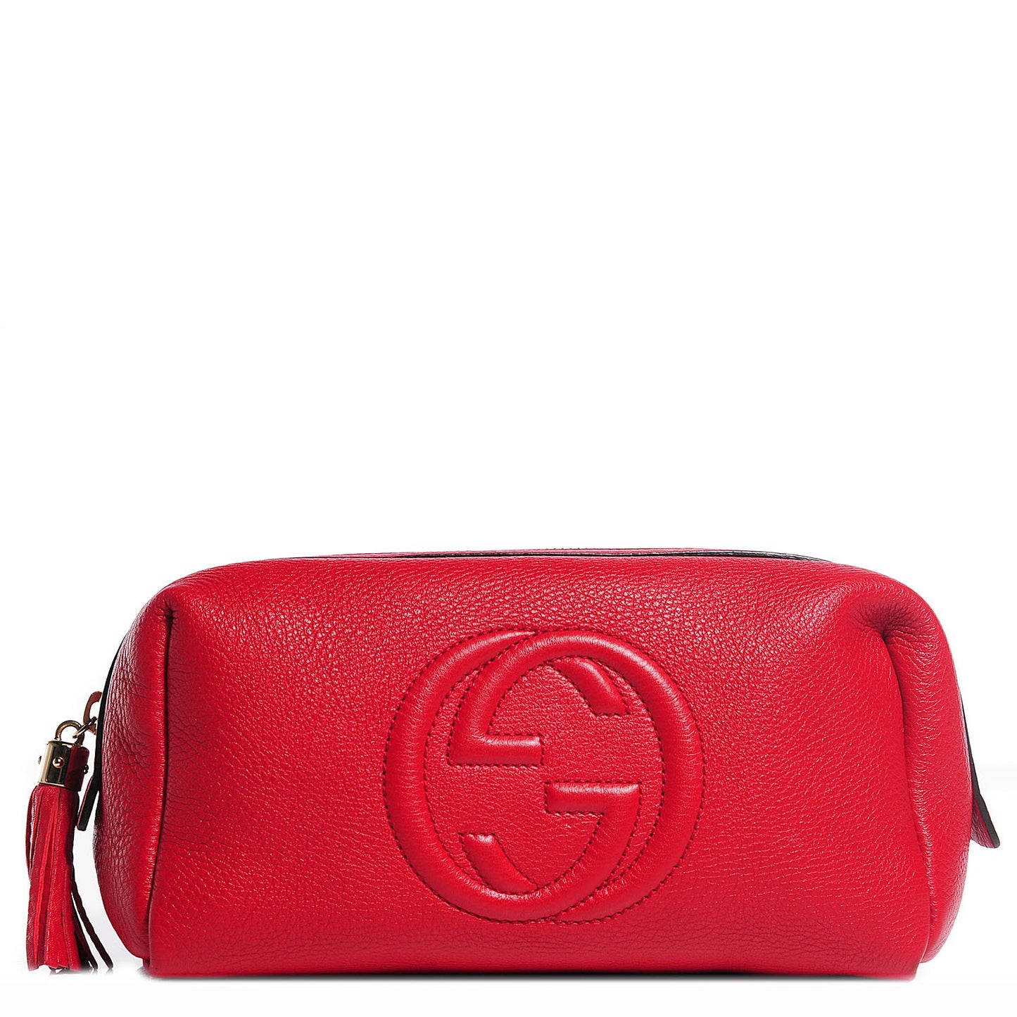 Pebbled Calfskin Large Soho Cosmetic Case Red