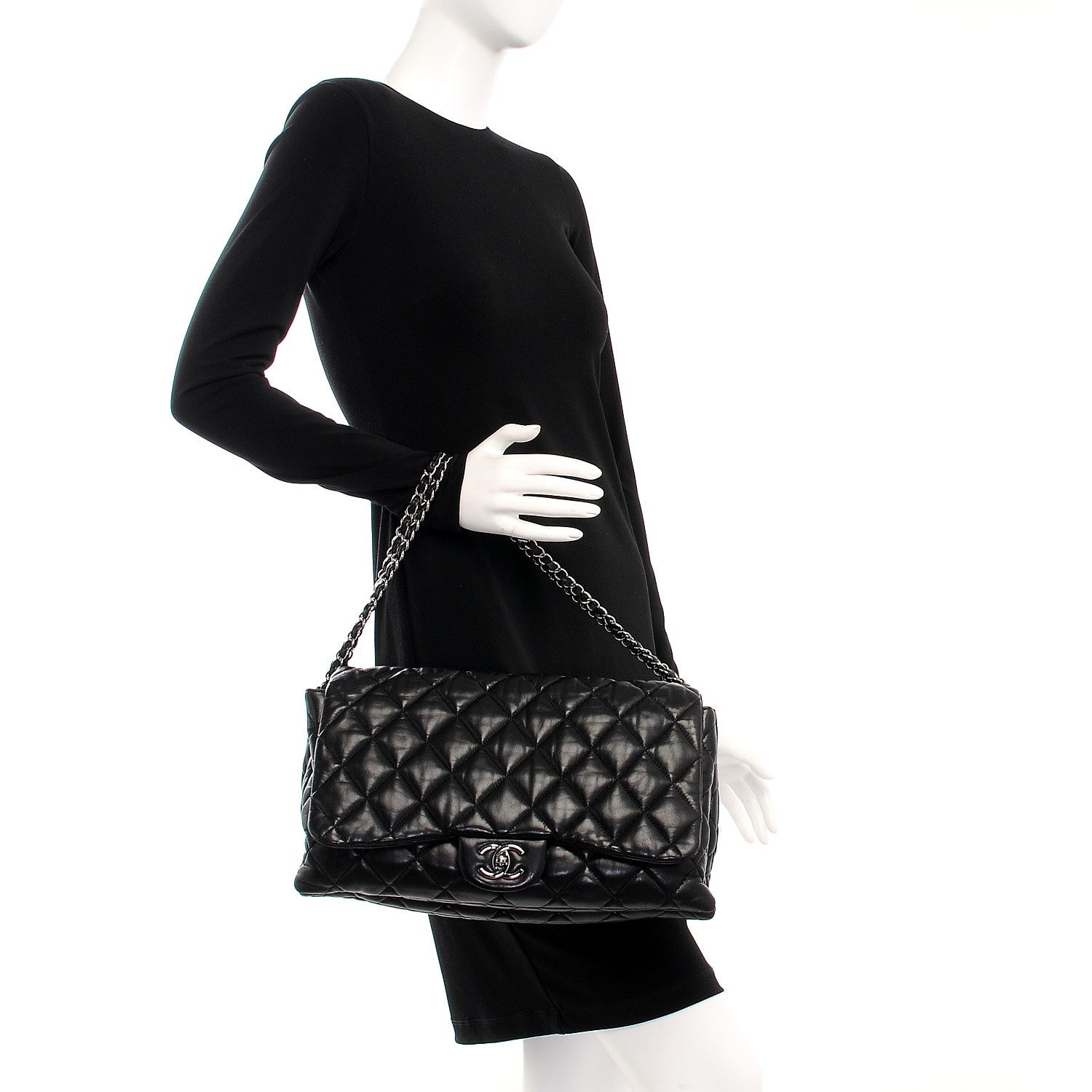Chanel Lambskin Quilted Maxi 3 Flap Black 2 of 7
