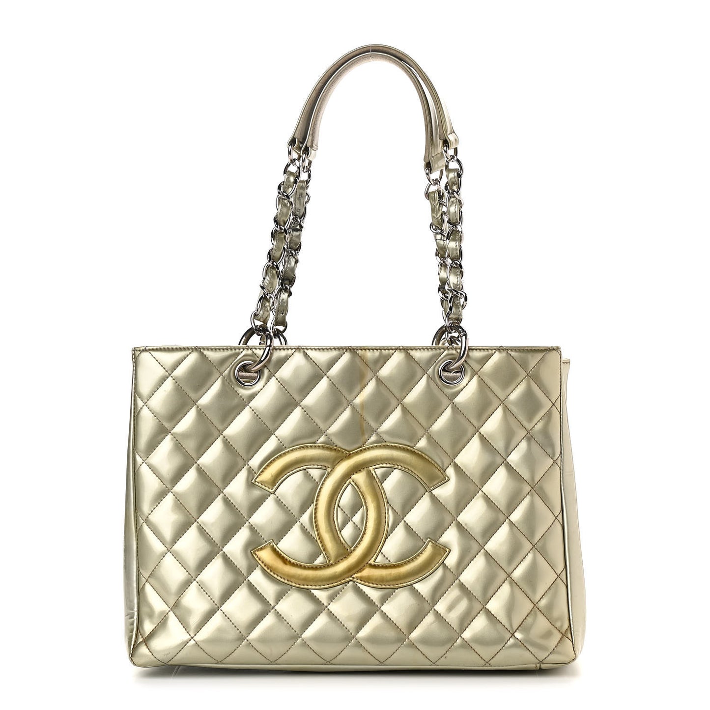 Patent Quilted Grand Shopping Tote GST Silver Gold