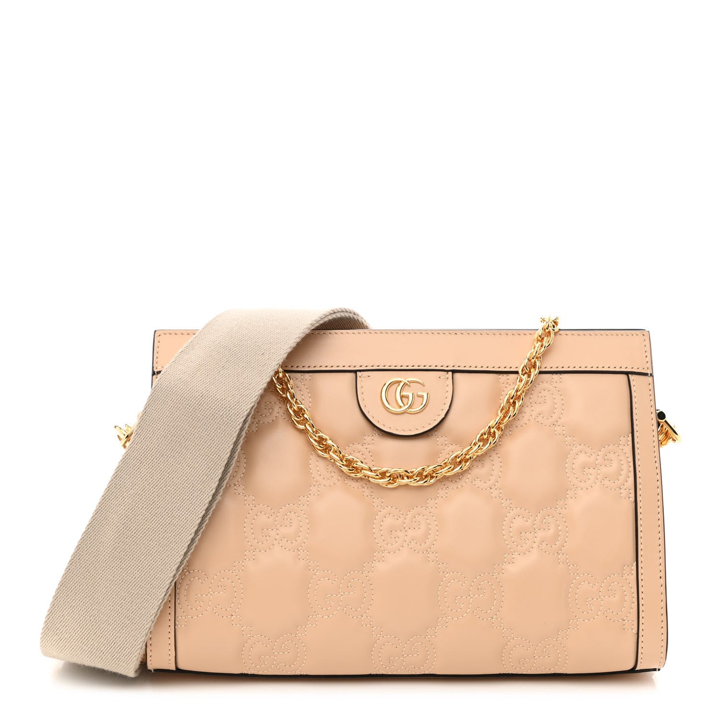Calfskin GG Matelasse Small Slim Chain Shoulder Bag Naturale