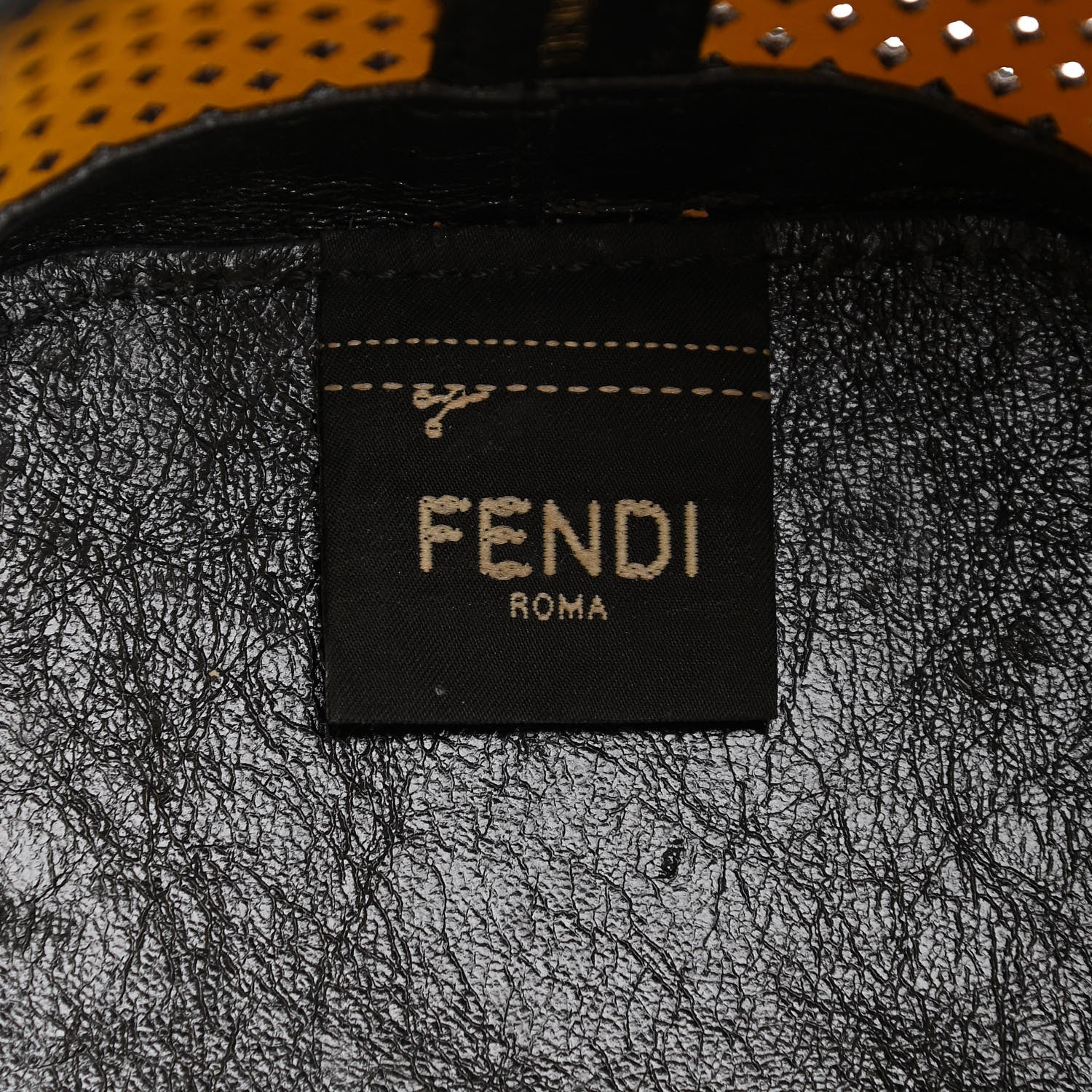 Fendi Vitello Liberty Glossy Lambskin F is Fendi Perforated Mini Mon Tresor Bucket Bag Sand Mimosa Black 6 of 13