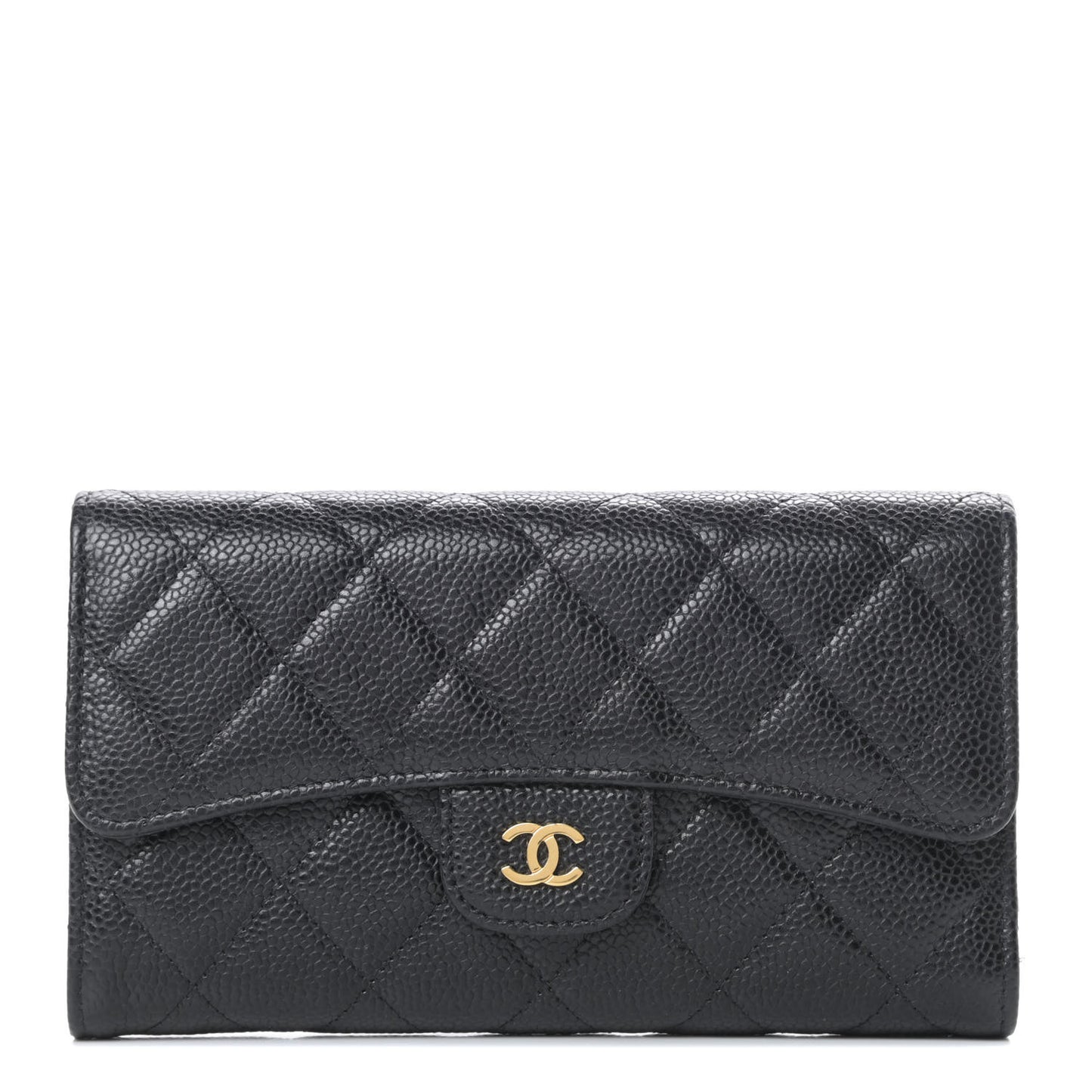 Caviar Quilted Large Flap Wallet Black