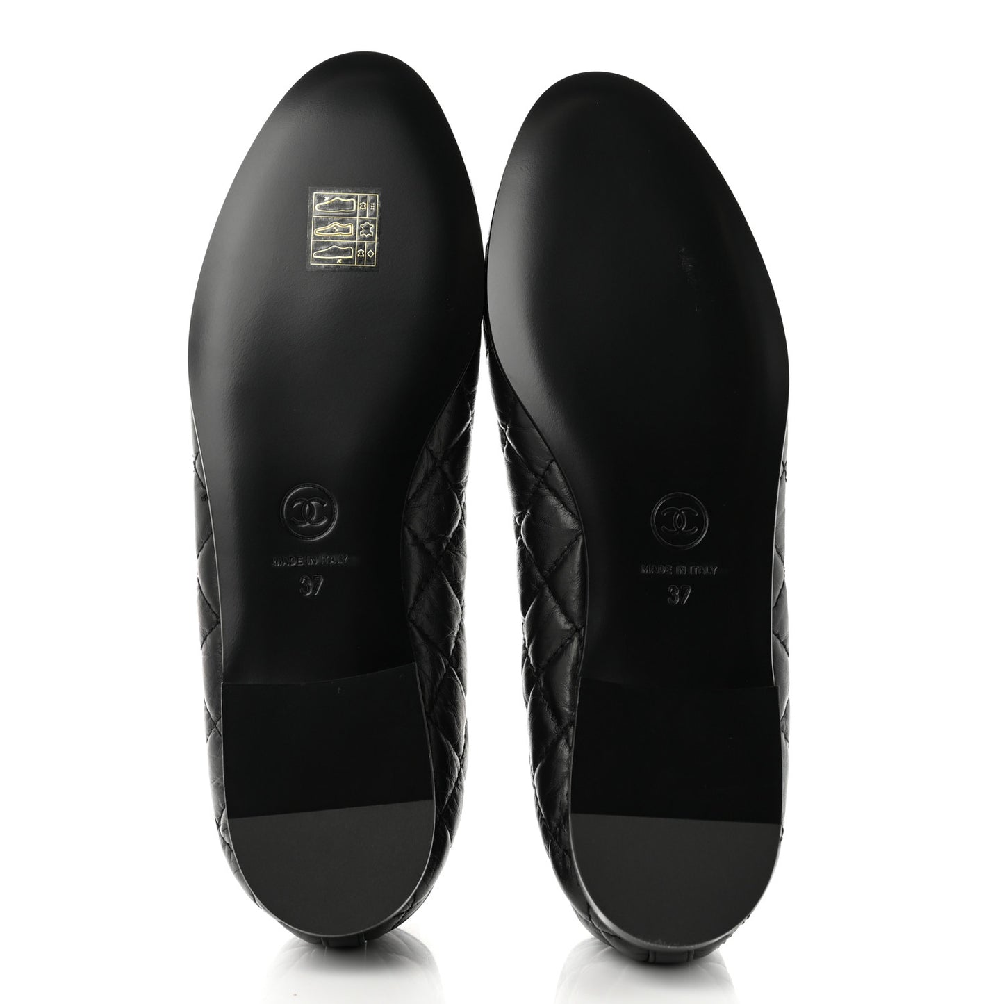 Aged Calfskin Quilted CC Cap Toe Ballerina Flats 37 Black